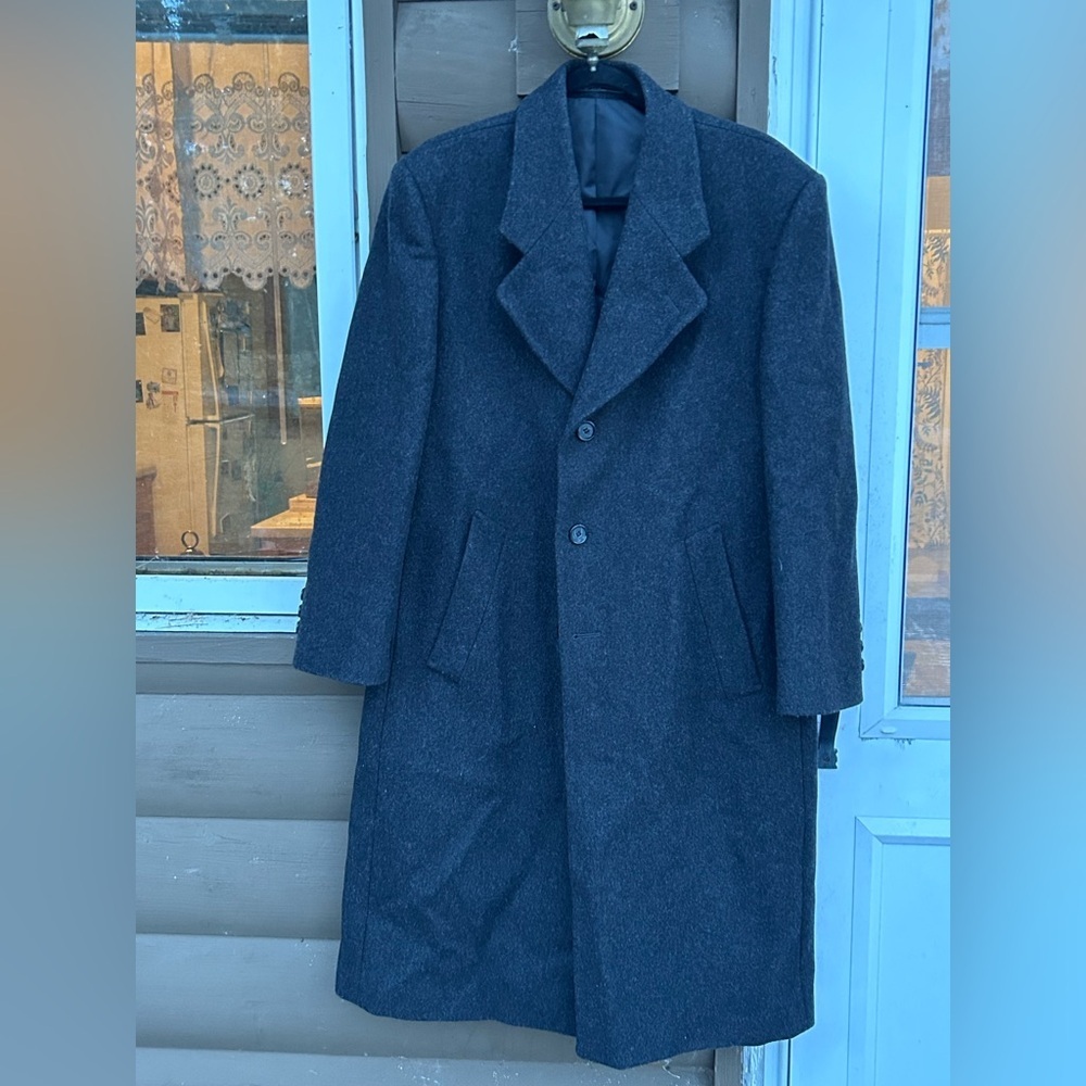 Jeffrey Banks Couture Men’s Overcoat  Wool & Cashmere Blend Dark Gray - 45 Long - Picture 3 of 9